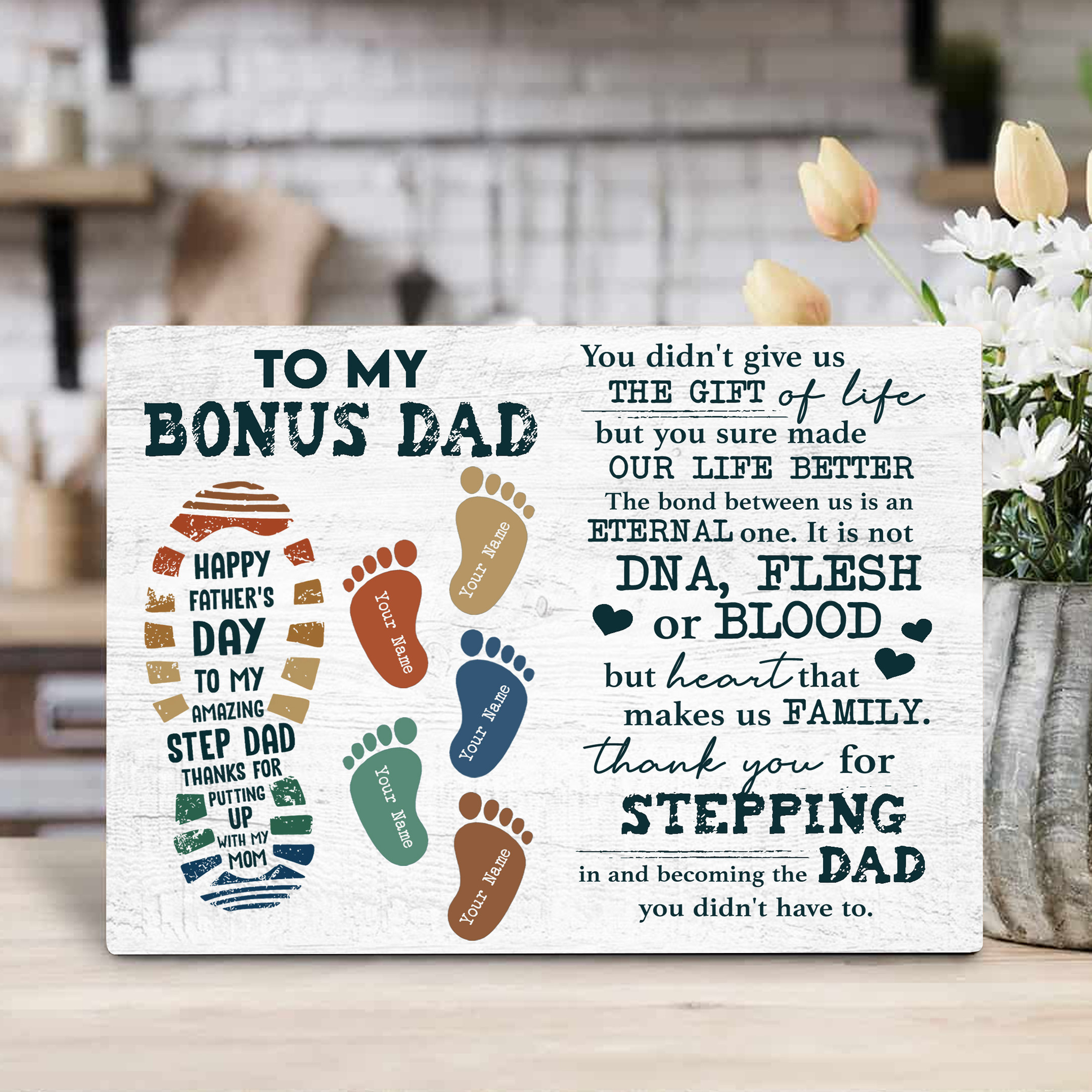 Personalized Gift For Bonus Dad Thank You Foot Print Desktop Plaque