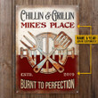 Personalized BBQ Grilling Burnt To Perfection Chilling Customized Classic Metal Signs