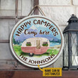 Personalized Camping Happy Campers Here Customized Wood Circle Sign