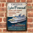 Personalized Cruising Lake Forcast Warm And Sunny Customized Classic Metal Signs
