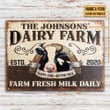 Personalized Cattle Dairy Farm Fresh Milk Customized Classic Metal Signs