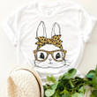 Cute Bunny Mom Leopard Bandana And Glasses Tshirt
