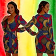 African Dress Tribal Ankara Wax Print Long Sleeve With Waist Belt