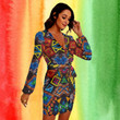 African Dress Geometric Ankara Pattern Long Sleeve With Waist Belt