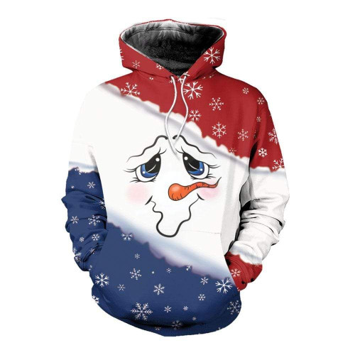 Cute Snowman Face Christmas Hoodie 3D All Over Print