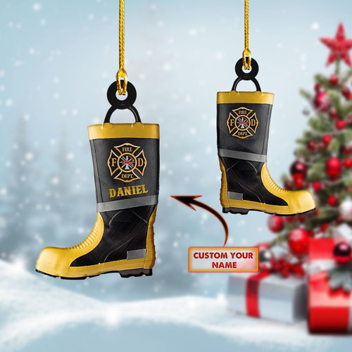 Personalized FireFighter Boots Christmas Ornament