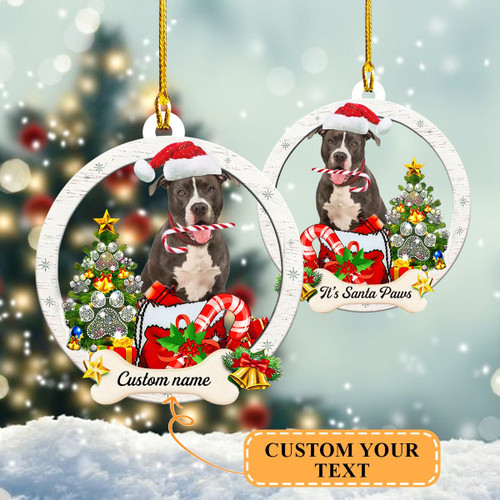 Personalized Santa Pitbull Christmas Ornament
