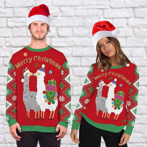 Merry Christmas Llama Couple Sweater