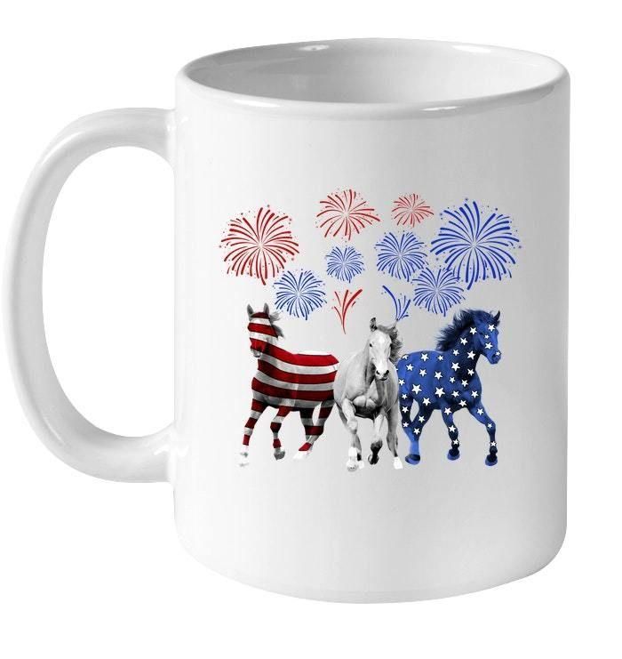 Three Horses With Us Flag Gift For Horse Lovers Mug