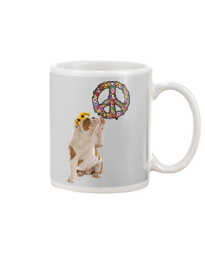 Bulldog Peace Symbol Hippie Gift For Dog Lovers Mug