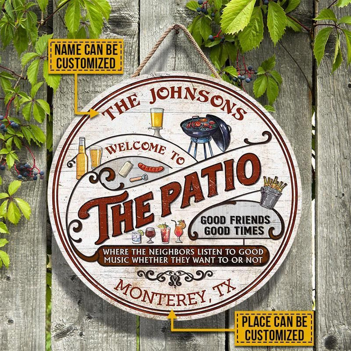 Personalized Patio Grilling Red Listen To The Good Music Custom Wood Circle Sign
