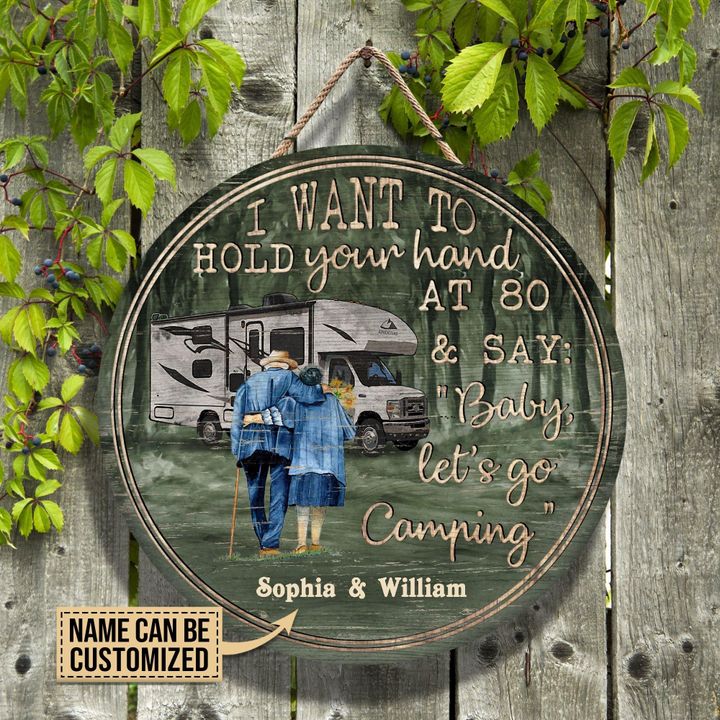 Personalized Camping Class C Baby Let's Go Customized Wood Circle Sign