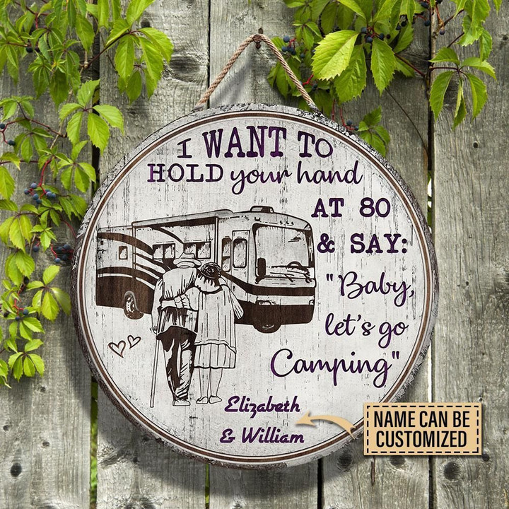 Personalized Camping Sketch Class A Hold Your Hand Customized Wood Circle Sign