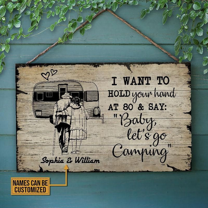 Personalized Camping Brown Hold Your Hand Customized Wood Rectangle Sign