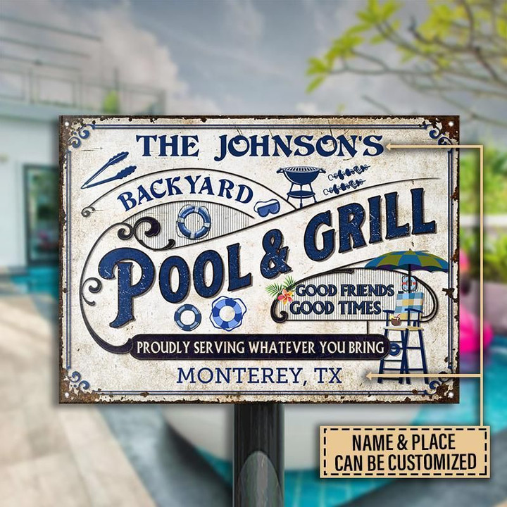 Personalized Pool Grilling Backyard Custom Classic Metal Signs