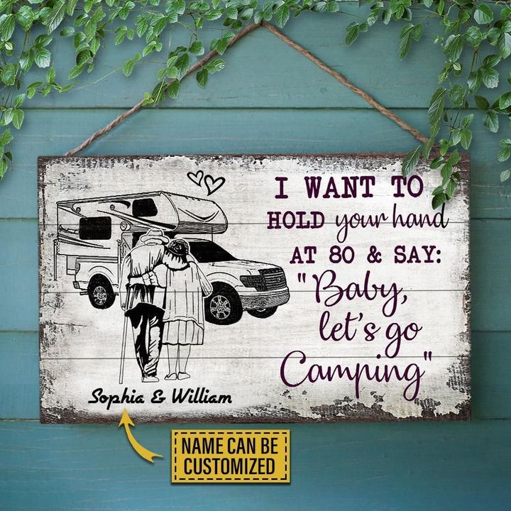 Personalized Camping Sketch Truck Camper Hold Your Hand Customized Wood Rectangle Sign