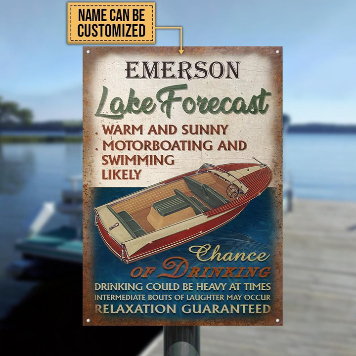Personalized Motorboat Lake Forecast Customized Classic Metal Signs