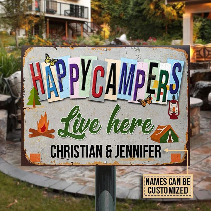 Personalized Camping Happy Campers Live Here Customized Classic Metal Signs