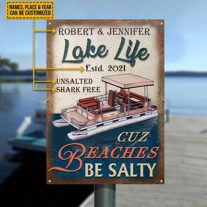 Personalized Pontoon Lake Life Salty Customized Classic Metal Signs