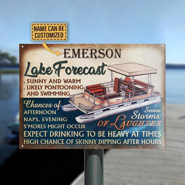 Personalized Pontoon Lake Forecast Storms Of Laughter Customized Classic Metal Signs
