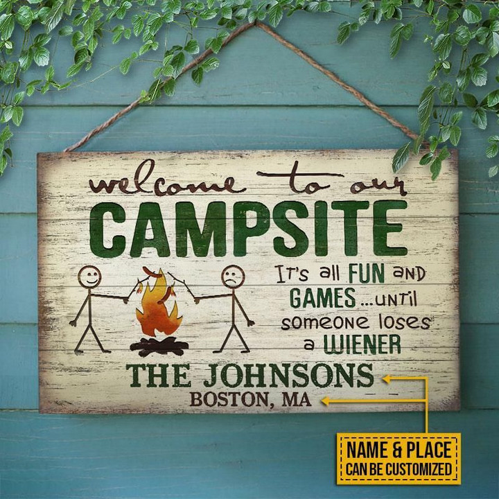 Personalized Camping All Fun And Games Customized Wood Rectangle Sign