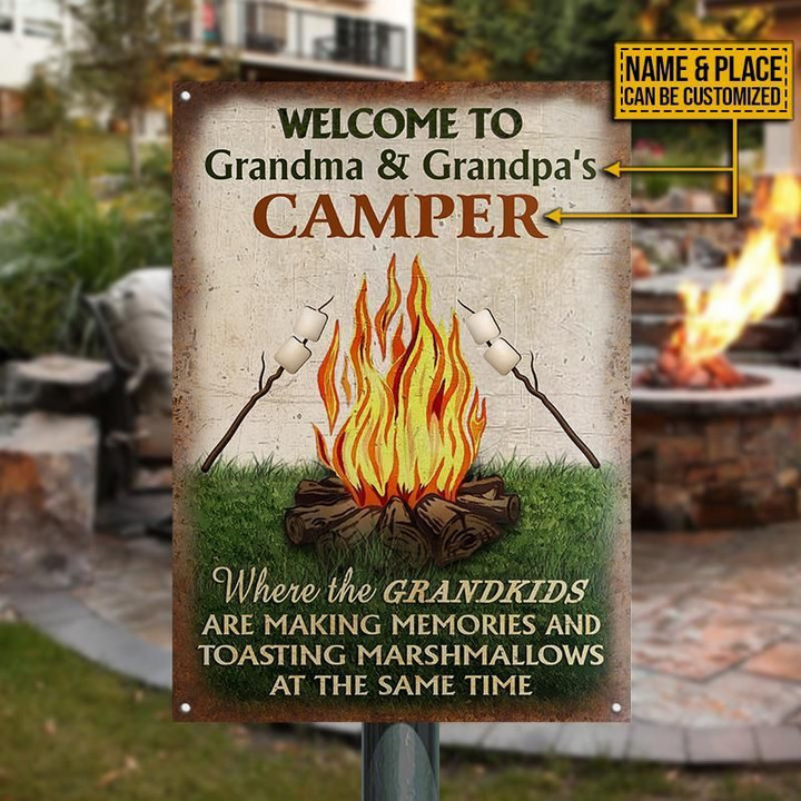 Personalized Campfire Grandkids Customized Classic Metal Signs