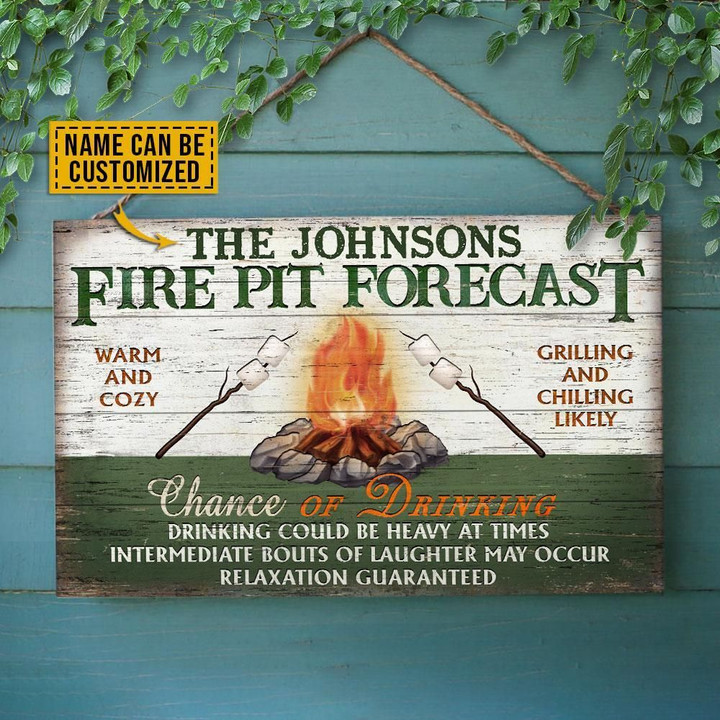 Personalized Camping Fire Pit Forecast Customized Wood Rectangle Sign