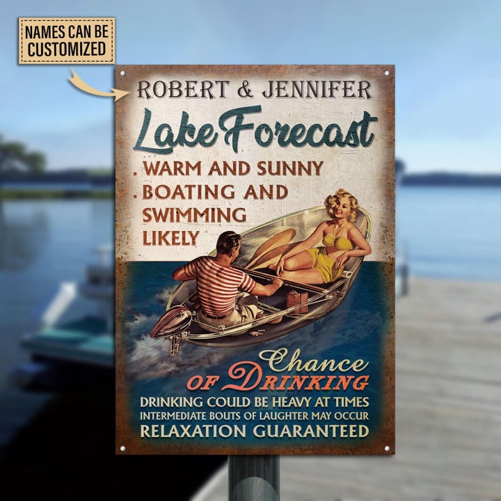 Personalized Motorboat Couple Lake Forecast Customized Classic Metal Signs