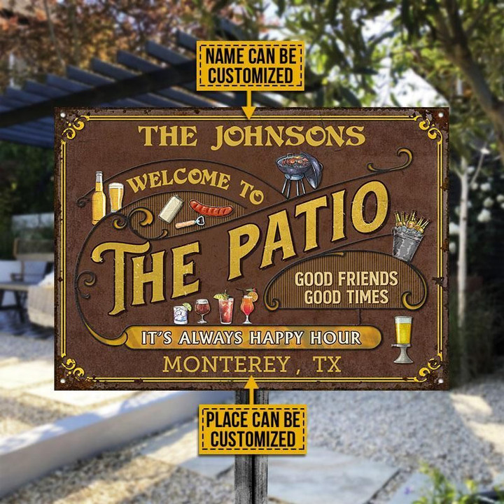 Personalized Patio Grilling Happy Hour Custom Classic Metal Signs