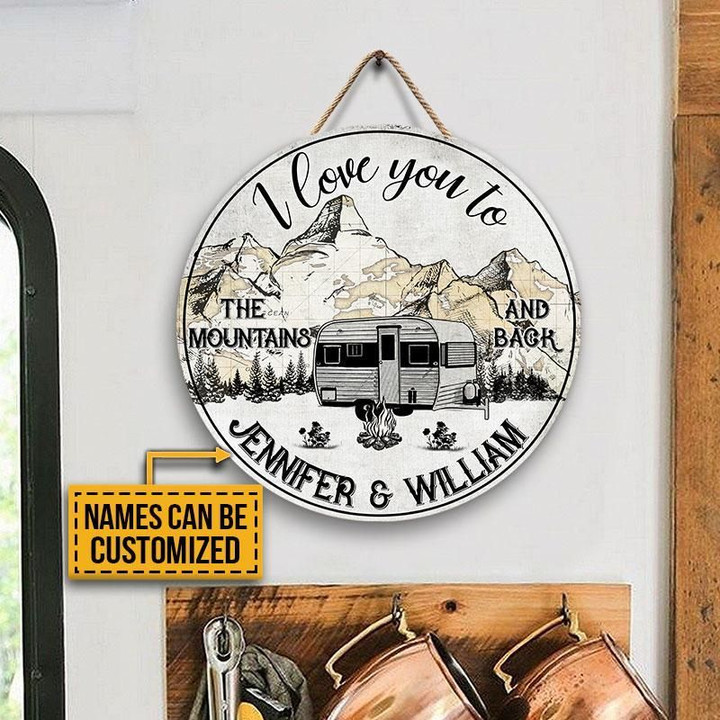 Personalized Camping Mountains And Back Customized Wood Circle Sign