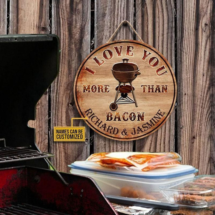 Personalized BBQ Grilling I Love You Customized Wood Circle Sign