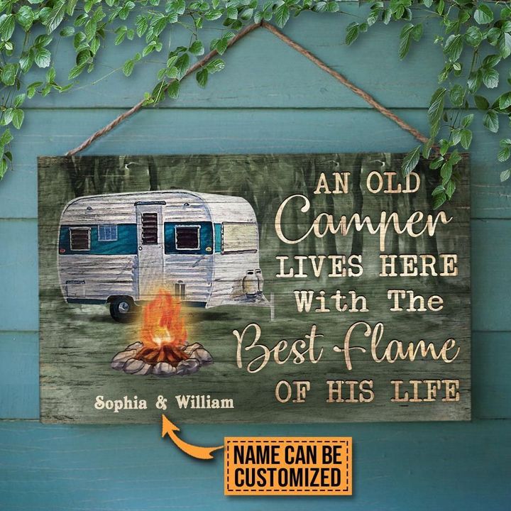 Personalized Camping Green An Old Camper Customized Wood Rectangle Sign
