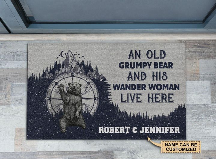 Personalized Camping Grumpy Bear Wander Woman Customized Doormat