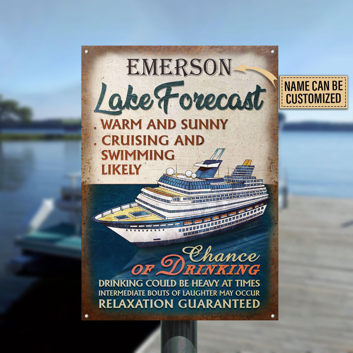Personalized Cruising Lake Forcast Warm And Sunny Customized Classic Metal Signs