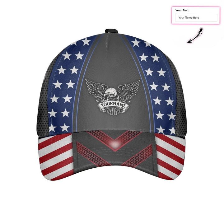Custom American Flag Eagle Classic Cap Personalized Name Cap