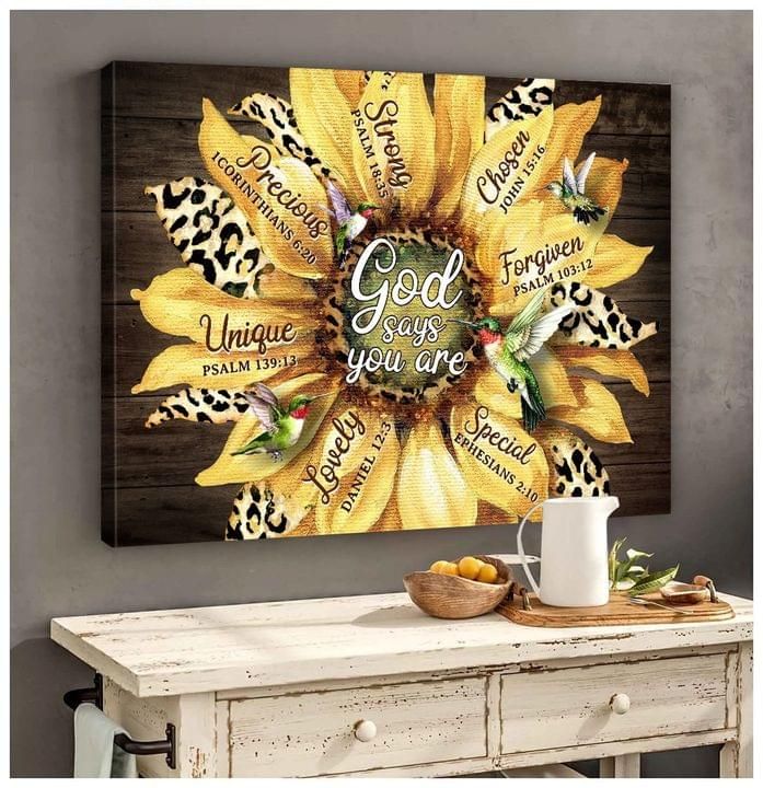 Sunflower Hummingbird Canvas Wall Art God Says You Are Precious