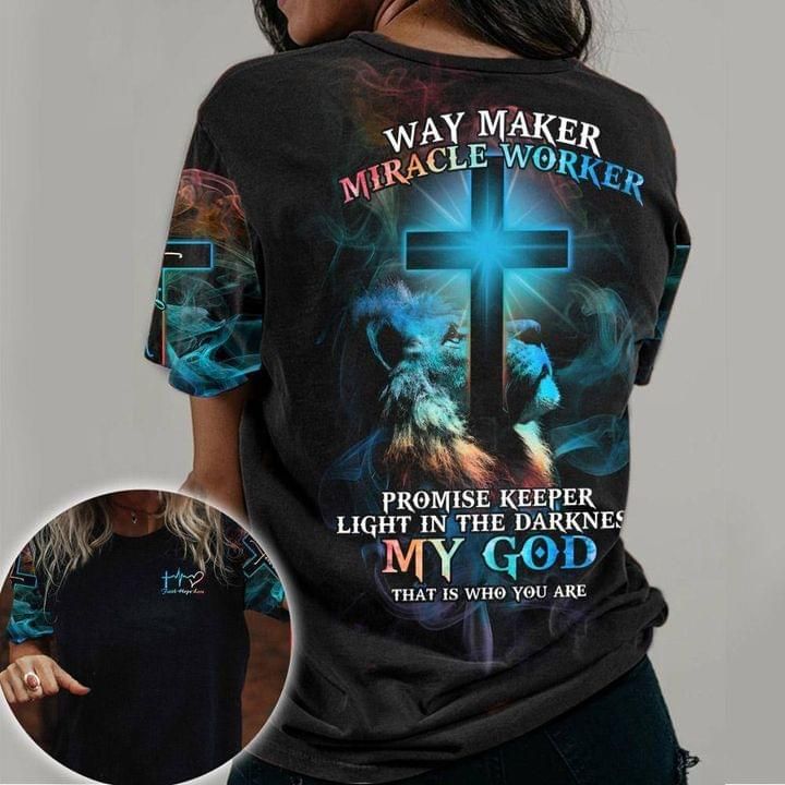 Jesus Christian Cross Lion T-shirt Way Maker Miracle Woker PAN3TS0027