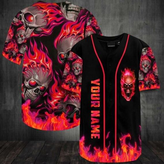 Personalized Skull Fire Baseball Jersey