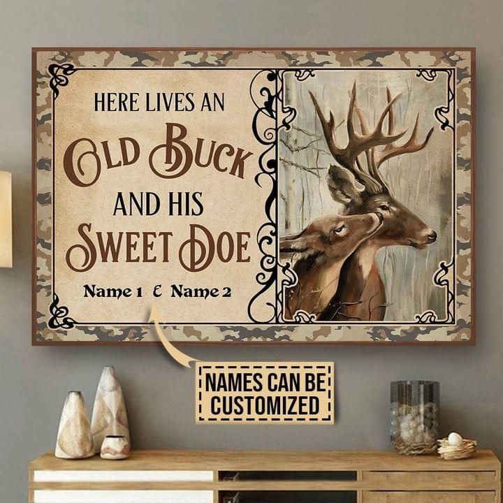 Personalized Gift For Couple Buck And Doe Canvas Wall Art Here Lives