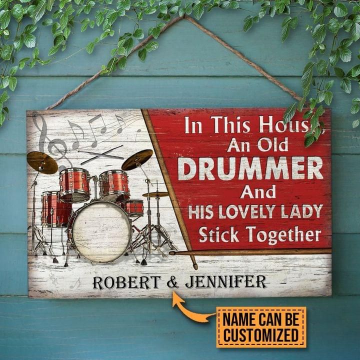 Personalized Gift For Couple Drummer Wood Sign In This House