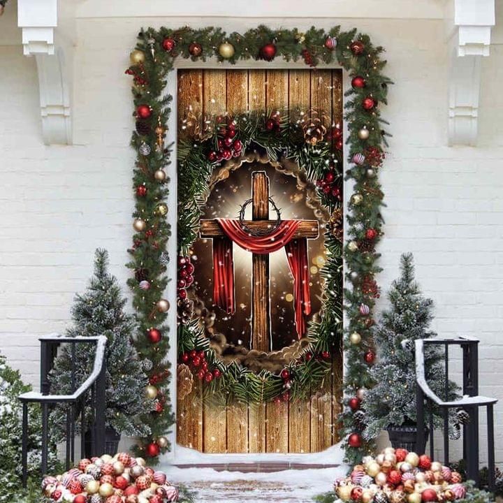 Cross Christian Merry Christmas Door Cover