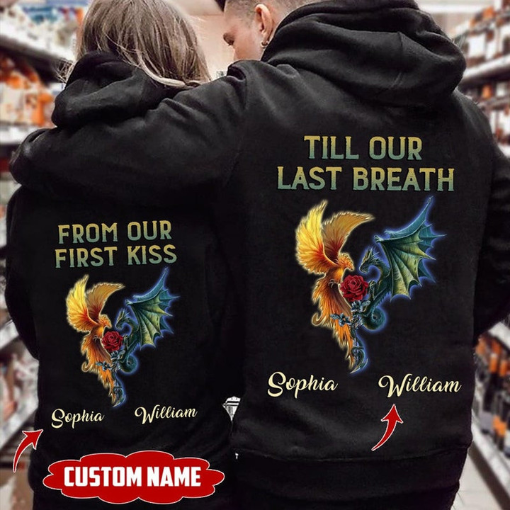 Personalized Till Our Last Breath Phoenix And Dragon Lover Couple Hoodie