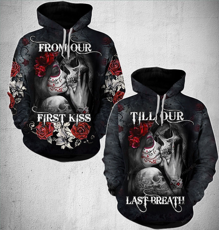 Couple Hoodie Set Skull From Our First Kiss Till Our Last Breath PAN3DSET0249