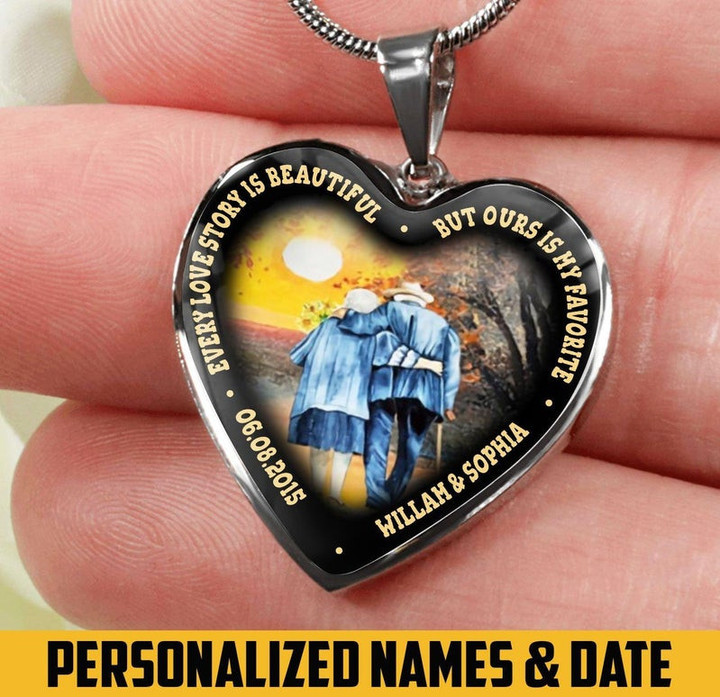 Personalized Ours Is My Favorite Old Couple Heart Couple Necklace
