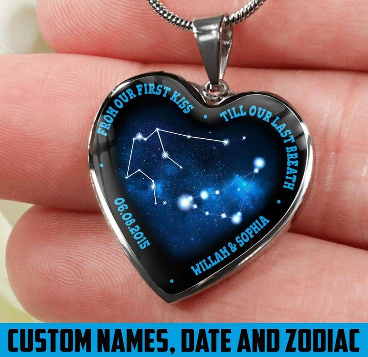 Personalized Till Our Last Breath Zodiac Heart Couple Necklace