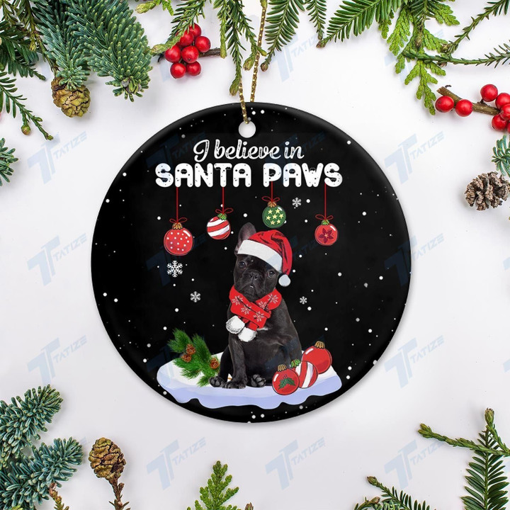 Christmas I Believe In Santa Paws Circle Ornament Ornament