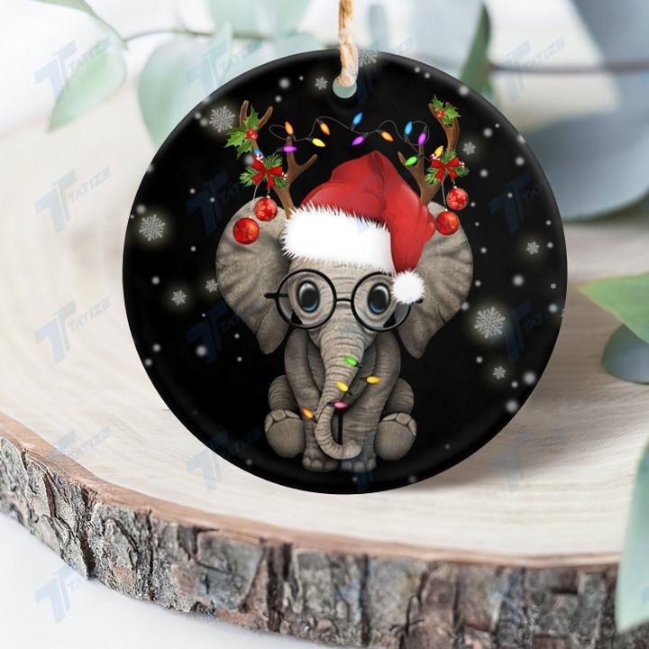 Elephant Christmas Circle Ornament