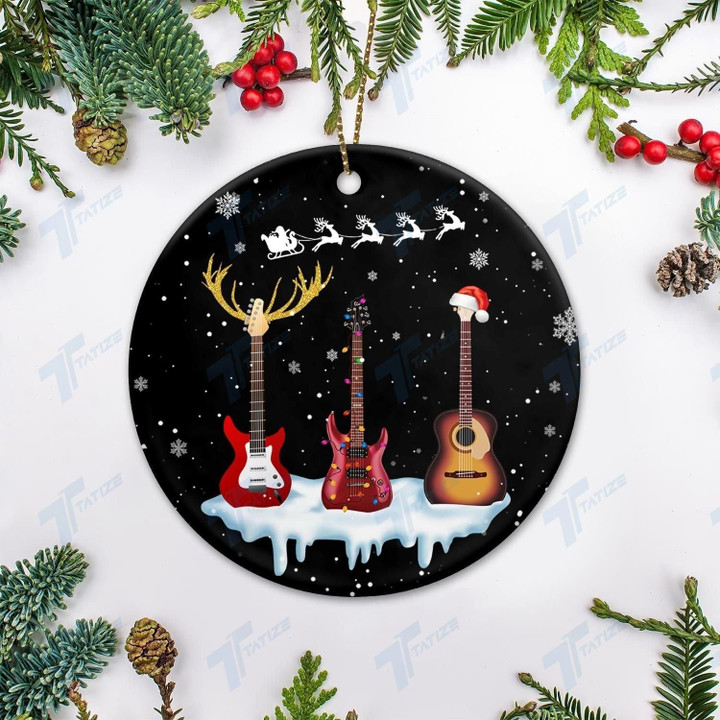 Guitar Christmas Circle Ornament