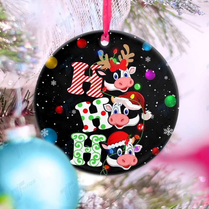Cow Christmas Hohoho Circle Ornament