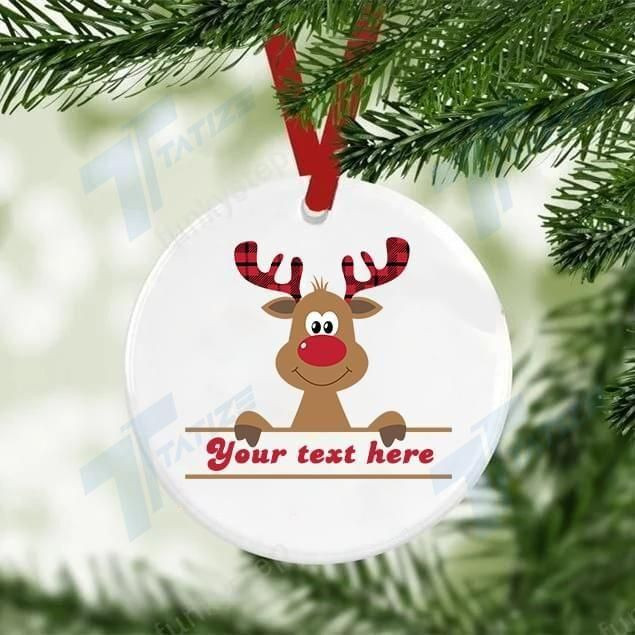 Personalized Name Reindeer Christmas Circle Ornament